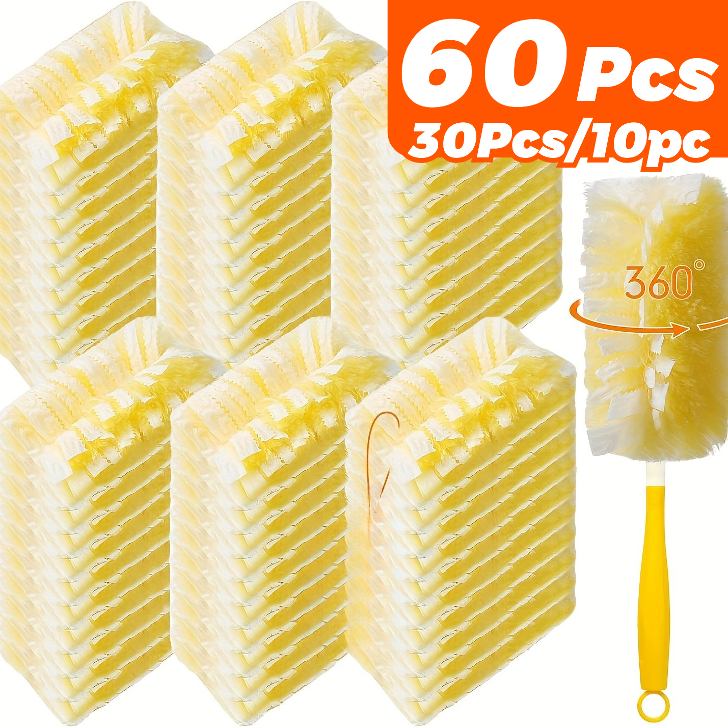 TEMU 60pcs/30pcs/10pcs Duster Set: Includes 60pcs 360° Heavy Duty Duster Brush Refills And 1 Handle, Suitable For Multi-surface Cleaning (furniture,