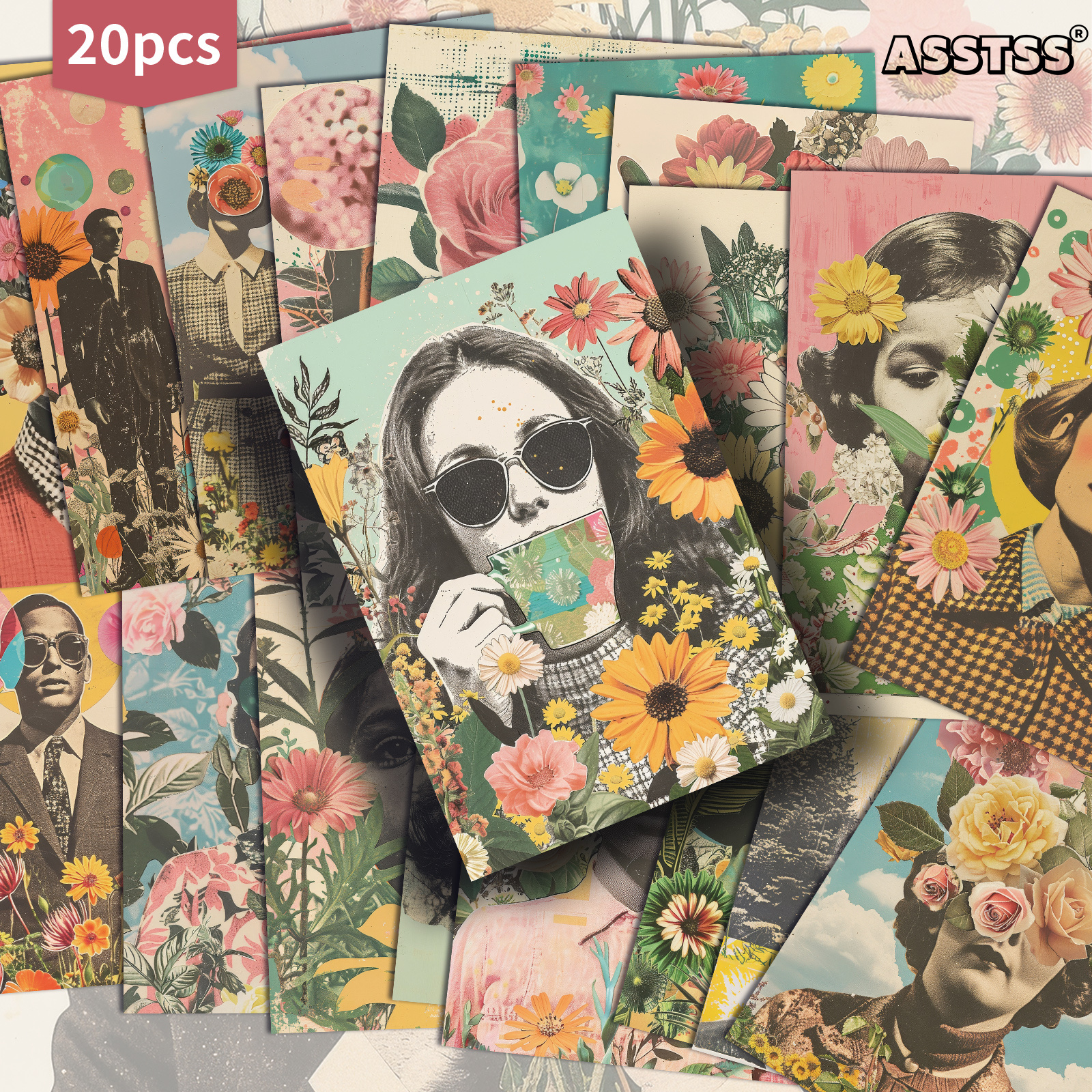 TEMU Lot de 20 cartes postales ASSTSS avec personnages surréalistes vintage et fleurs - 4x6 pouces, papier pour fournitures de , fournitures de