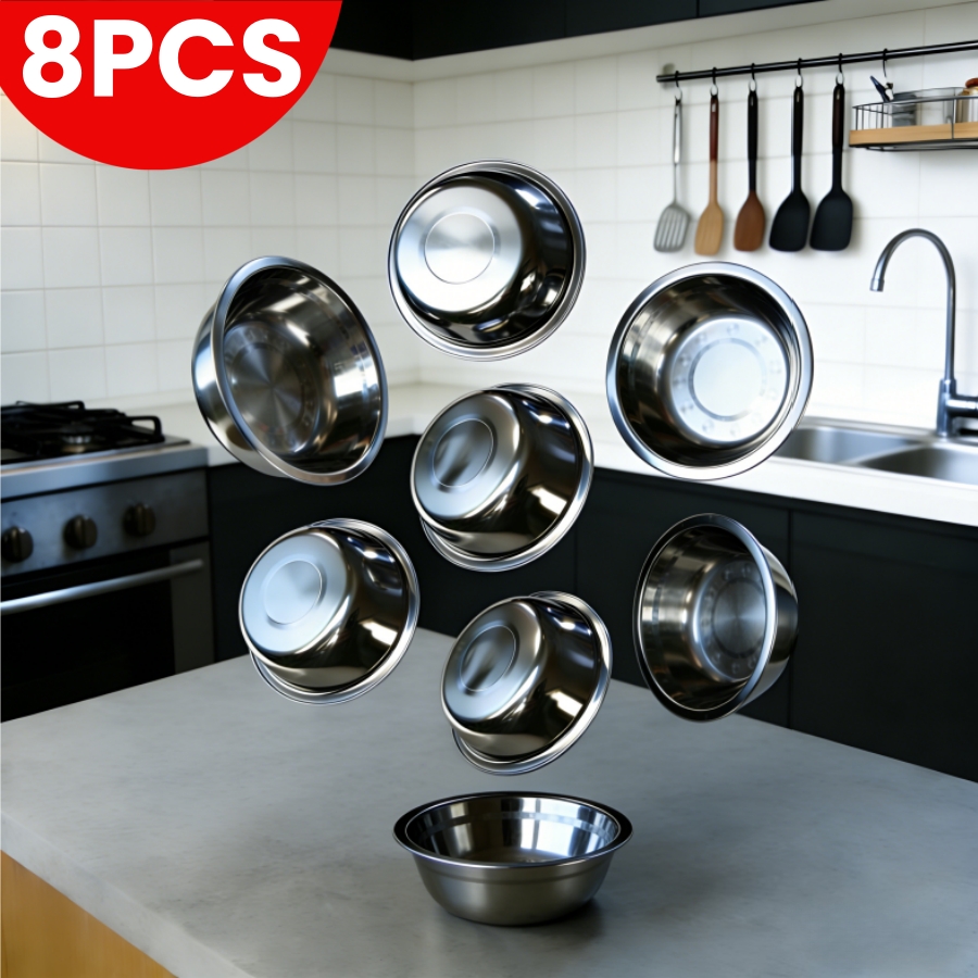 TEMU Stainless Steel Cat Bowls Set - 8pcs Optional, Elevated Anti-vomiting Pet Feeding Station, Whisker Friendly, Non-slip, Dishwasher Safe For