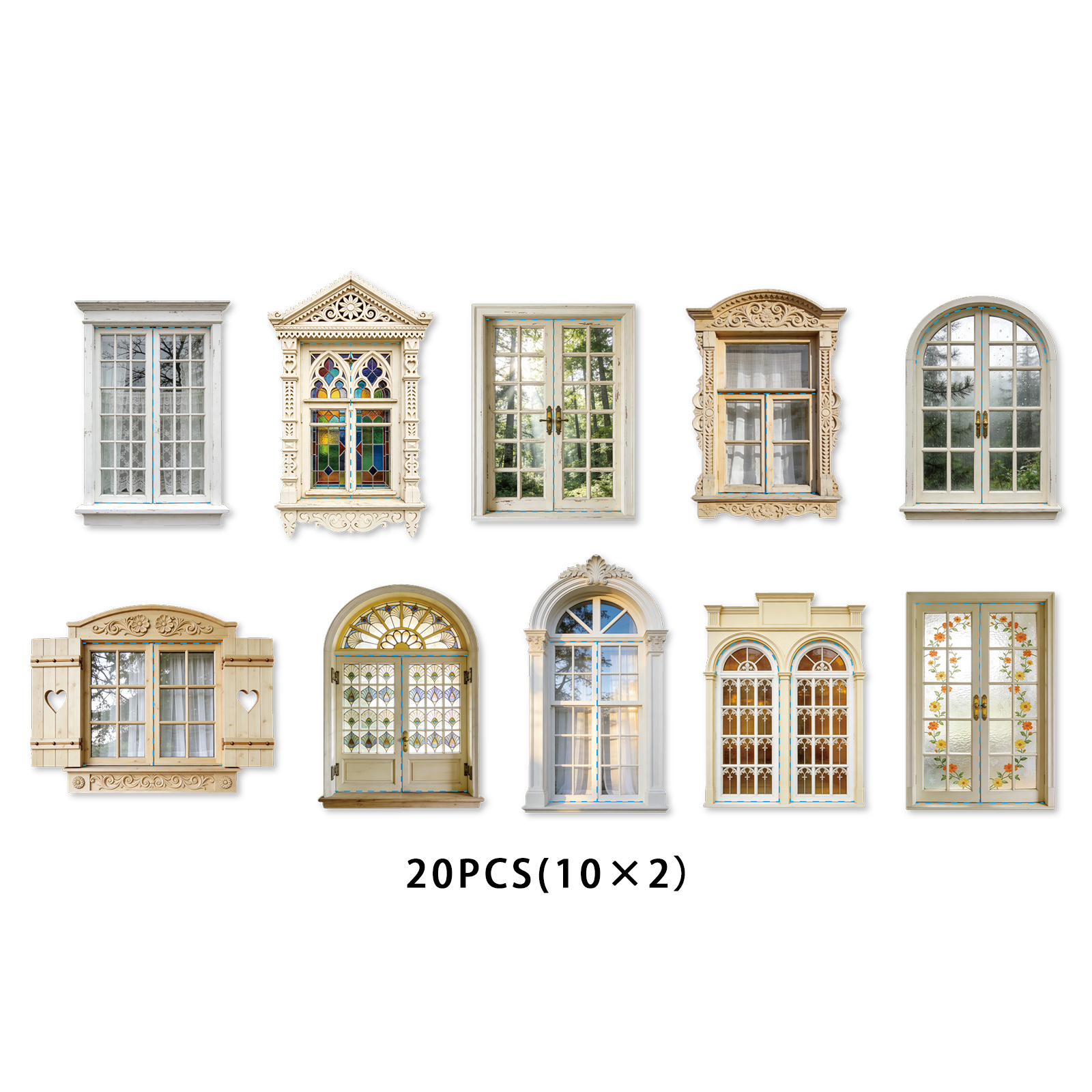 TEMU Life 20pcs Off-white Carved European Window Door Stickers, Colored Glass Retro Carved Window Frame Patterns Collage Decoration Suitable For Room