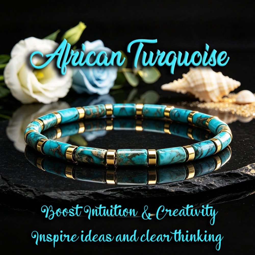 TEMU Natural African Turquoise Bead Bracelet, Bracelet And , Bohemian Versatile Unisex Daily Jewelry Gift