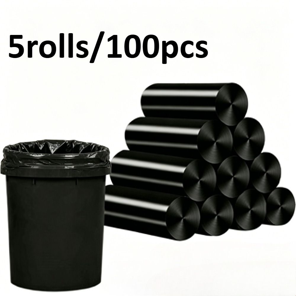 E-shop 5 Rollen mit je 100 Stück verdickte, schwarze, flache Müllbeutel, strapazierfähig und leicht zu reißen, geeignet für Wohnungen, Küchen,