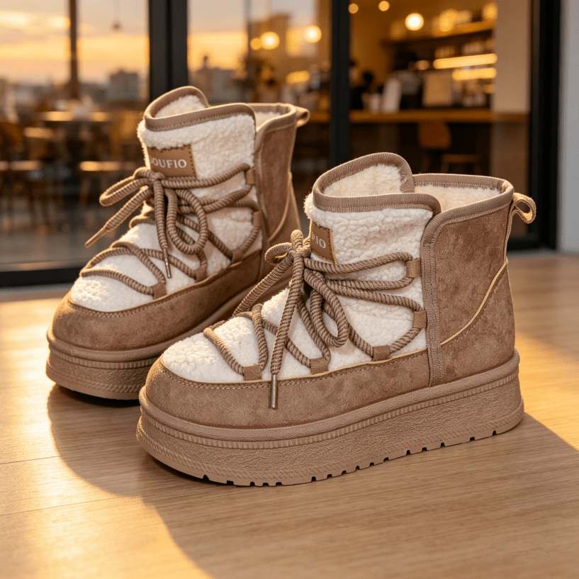 TEMU Women's Wide-toe Thick-lace Shoes, Warm High--lined Winter Ankle Boots And Short Boots, Women Shoes