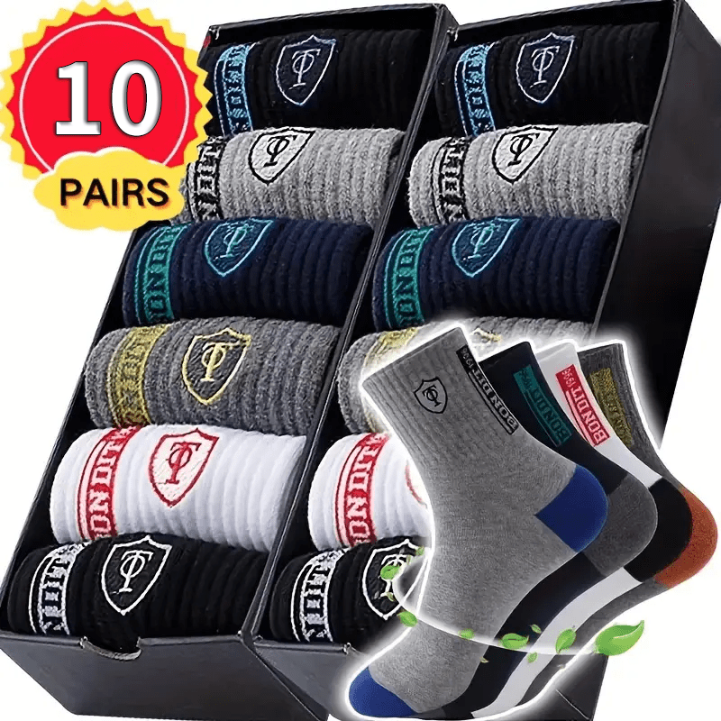 TEMU 5/10/20/40 Pairs Men's Athletic Crew Socks - Breathable, Moisture-wicking With Shield And For Sports, Soccer, Running And Business Casual Wear