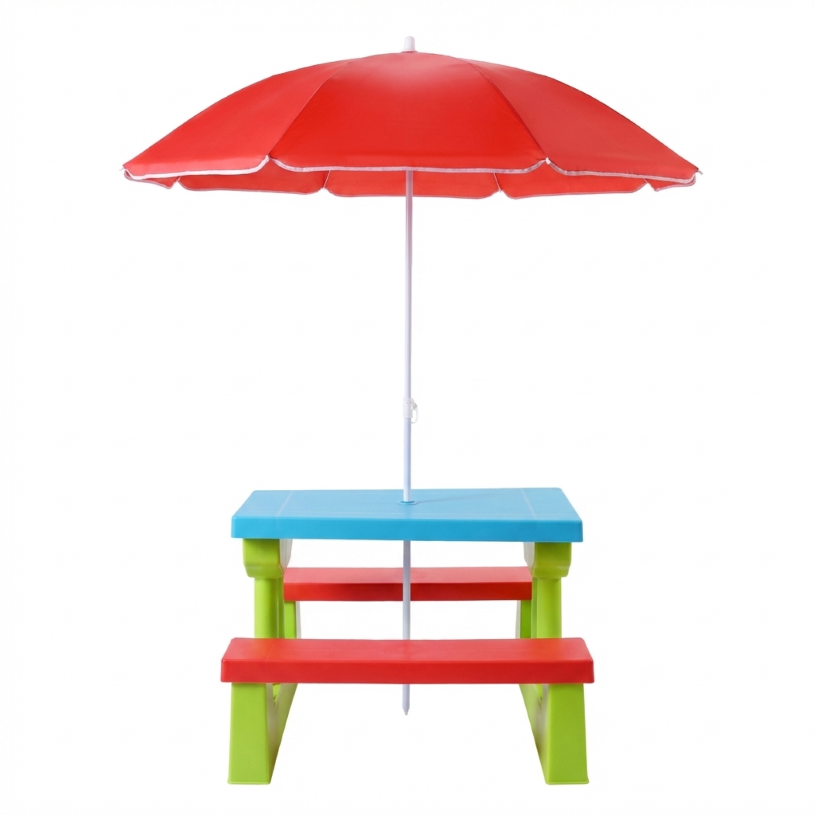 Kids Picnic Table Set With Umbrella, Pp Table & Benches, Removable Foldable 6-rib Sunshade, Seating For Backyard, Garden