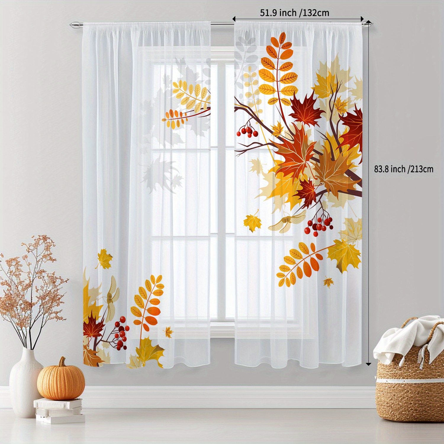 TEMU 2 Paquets de Rideaux Transparents Feuille d'Érable Chauds, Tissu Semi-Transparent, Rideaux à Poche pour Tringle, Décoration de Fenêtre Toutes
