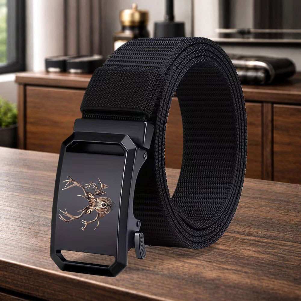 TEMU 1pc Men's Novelty Belt With 3 Deer Pattern, Belt, Accessory For Sweatpants, Dress Pants, And Jeans, Fashionable Item, Men's Gift, In Multiple