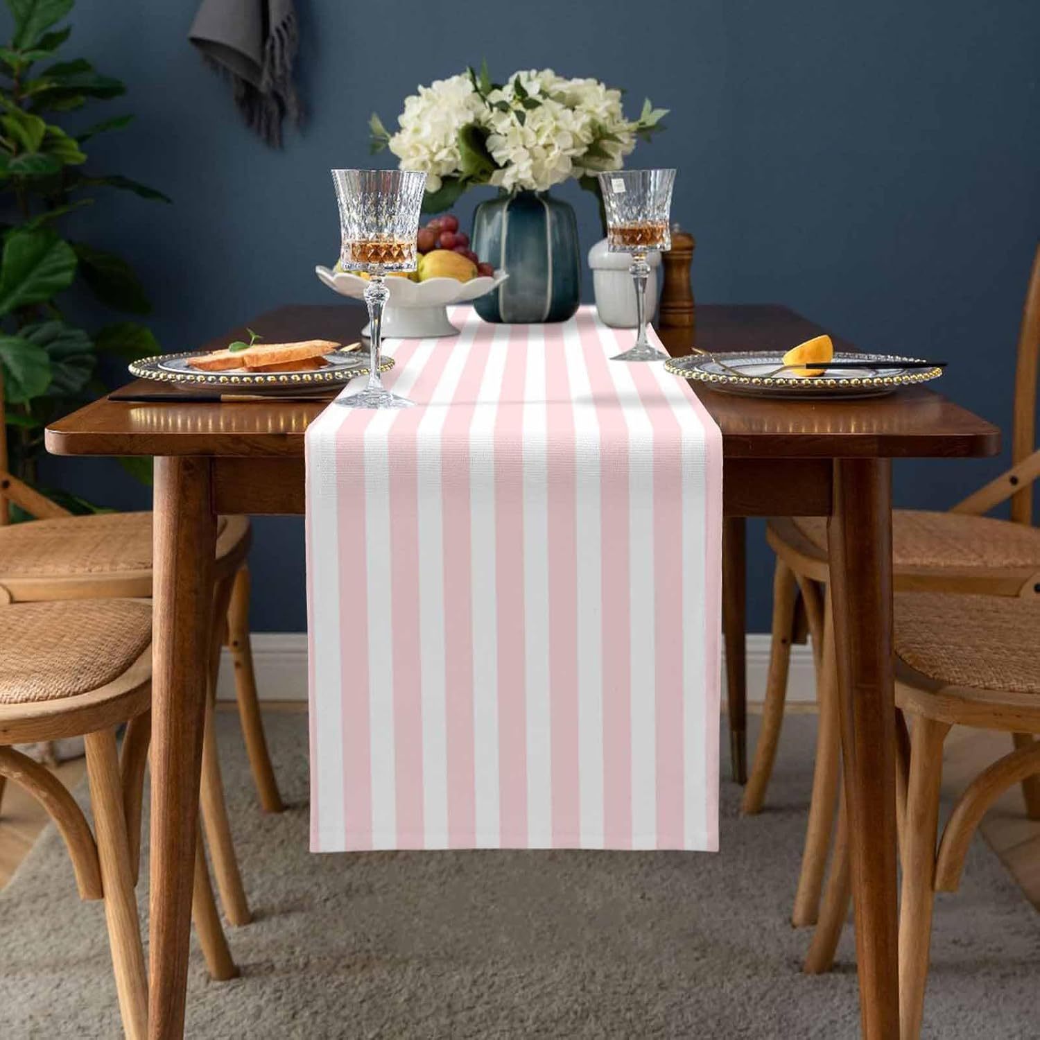 E-shop 1 Stück Einfacher Rosa-Weißer Gestreifter Tischläufer – Ideal für Zuhause, Wohnzimmer, Küche, Café, Bauernhaus oder Party-Dekoration