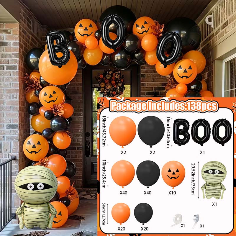 TEMU Set de de globos de Halloween de 138 piezas, que globos negros y naranjas, globos de papel de aluminio de , adecuado para decoración de