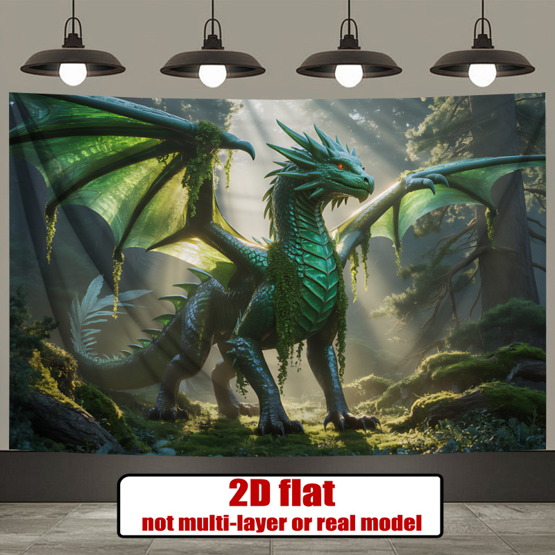 TEMU 2d Flat, 2d Flat - 2d Flat, 2d Flat - A Flat 2d Banner Measuring 90.55x70.8 Inches, Featuring A Forest Green Dragon Design, Perfect For