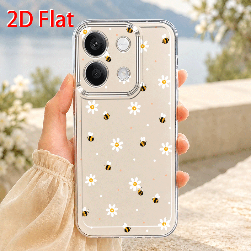 TEMU Phone Case - 2d Flat Bee Small Flower Phone Case For Redmi 12c 13 14c 15 5g 15c 5g A3 A5 4g Note 10 11s 12 13 14 15pro  Xiaomi 17 15 13 14t Pro