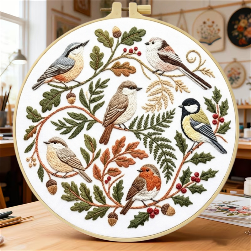 TEMU 1 Set Of Embroidery Kit, Fall Forest Wildlife , Multiple Garden Birds Handmade Easy Embroidery Kit For Beginners & Adults, Includes Embroidery