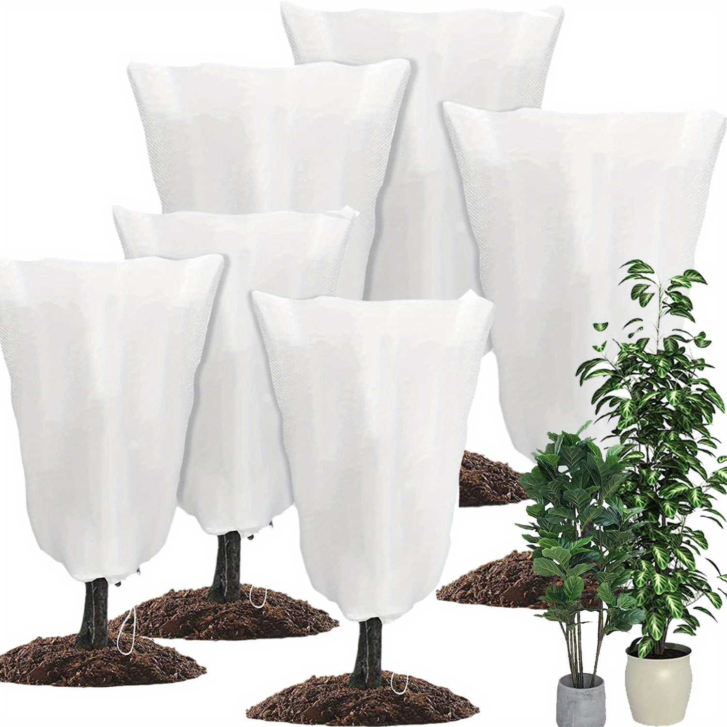 Image of Set Of 6 Frost Protection Covers, 3 Large And 3 Small, Measuring 120 X 80 Cm And 60 X 80 Cm, Reusable With Drawstrings, Suitable For Winter Plants And Cold Weather Gel Clothing, As Well Plants