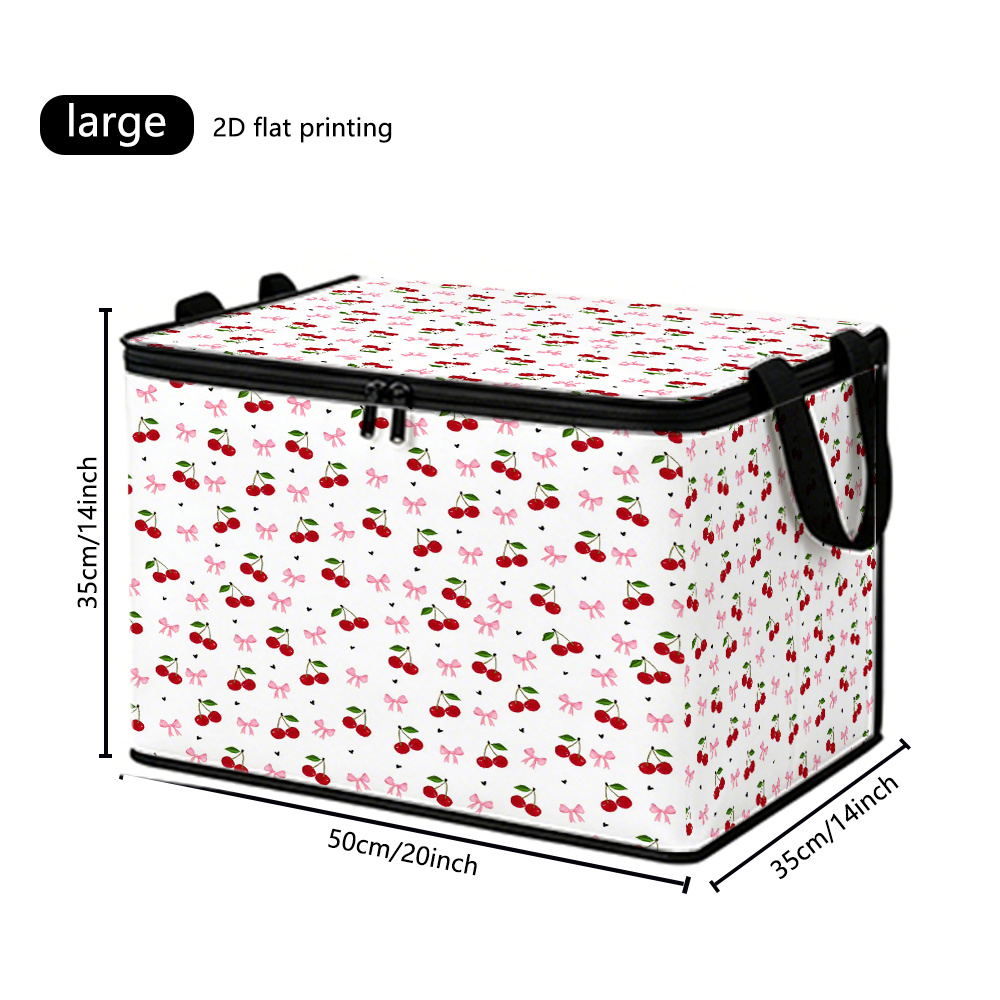 TEMU Bow 2d Printed Fabric Storage Box, With A Black Zipper And Black Carry Handle. Suitable For Office Storage, Living Room Storage, Wardrobe