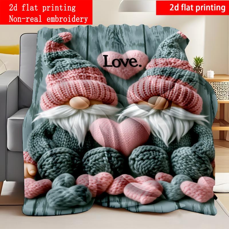 TEMU Impression plate 2D, 1pc, Couverture en flanelle motif nain , Non réaliste, Design imprimé cœur, Multi-tailles disponibles, Convient pour les