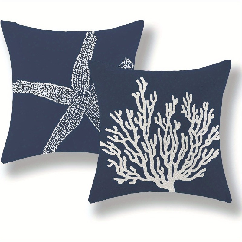 TEMU Ensemble de 2 housses de coussin blanches de style méditerranéen avec marines, impression , taies d'oreiller carrées en polyester et coussins