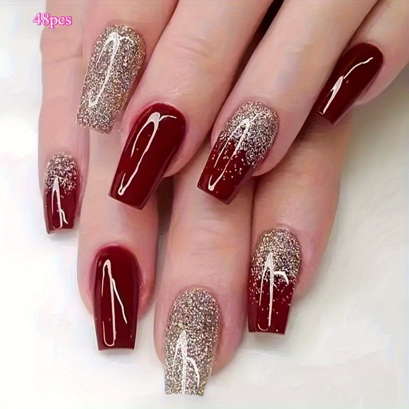 Golden Glitter Patch Nails