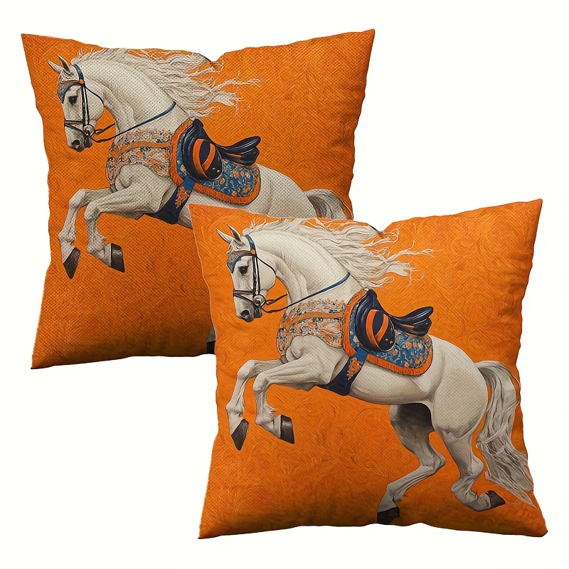 TEMU 2 Piezas de de Almohada Decorativa de con de Montura Azul y Naranja, Tela de Felpa Corta, Lavable a Máquina, Cierre con Cremallera, para