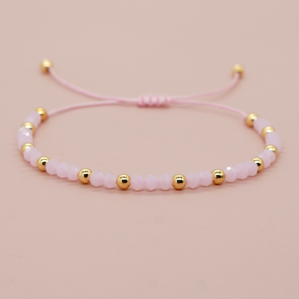 E-shop 1 Stück minimalistisches Damenmode-Armband, verstellbares Glücks-Armband – Rosa Kunststein mit goldenen Perlenverzierungen, symbolisiert und