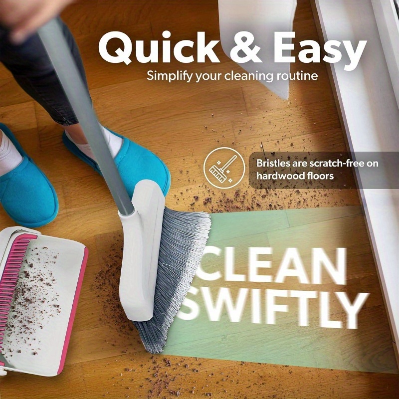 butler   broom and dustpan set - heavy-duty cleaning system with ergonomic stand, lightweight & space-saving combo for hardwood, tile, carpet floors - ideal for kitchen, living room, bathroom, hallway - white & pink with red accent - compatible with angle broom (not included) - ideal for home, office, apartment cleaning Product details 5