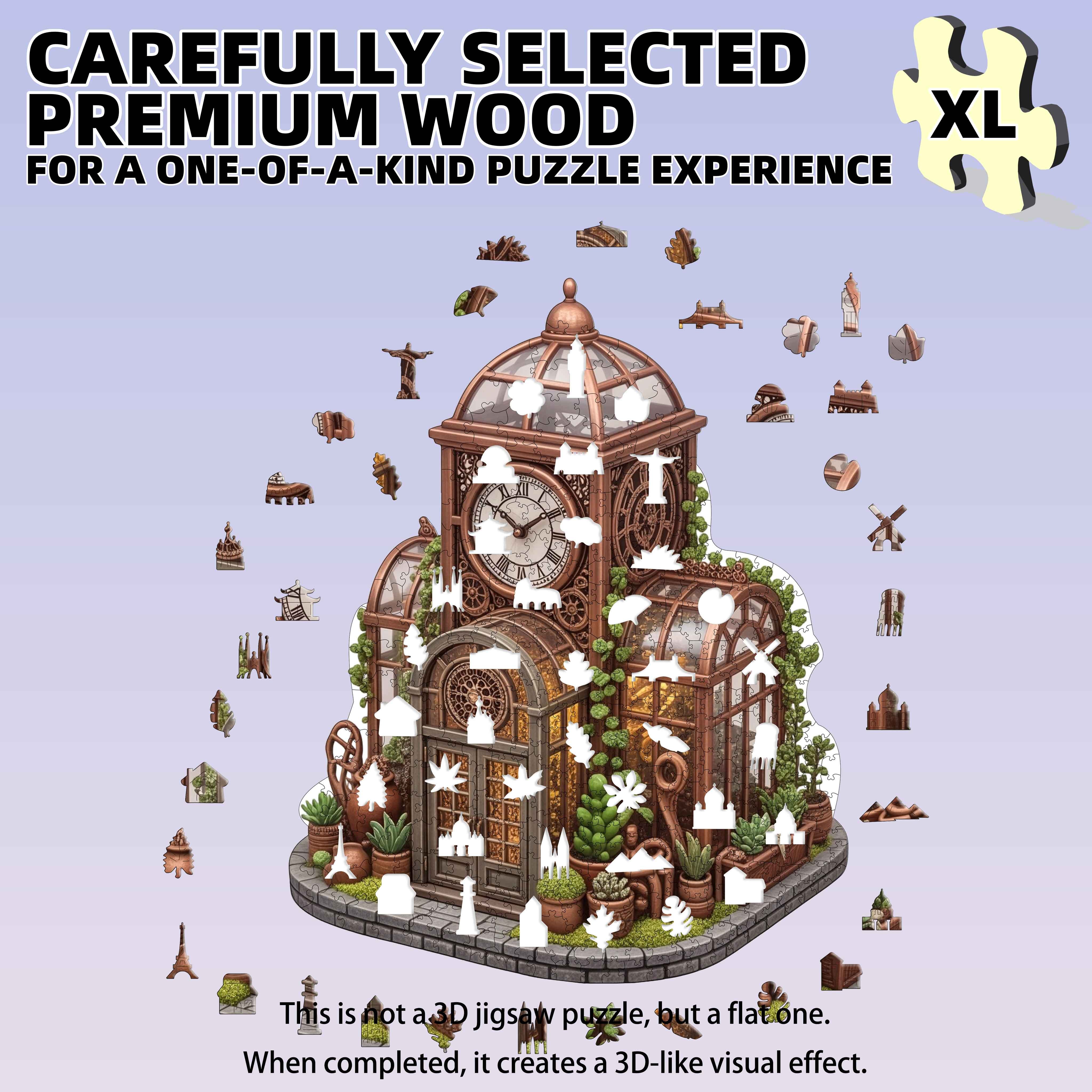 502pcs Copper Art Clock Tower Greenhouse Wooden Puzzle