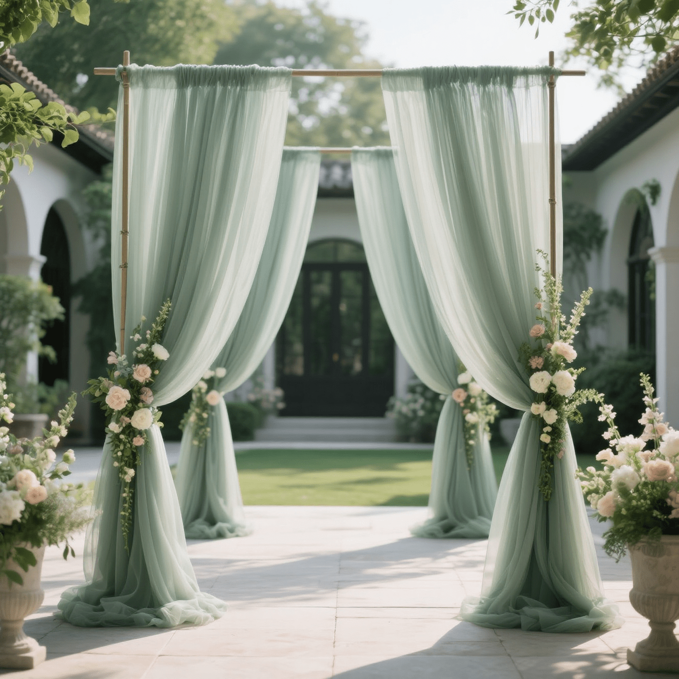 TEMU 2pcs Rideaux en Tulle Vert Sauge Style - Rideaux en Tulle en Polyester , Adaptés pour des , Divers Scènes, Fêtes d'Anniversaire, Fêtes de