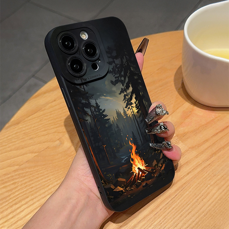 TEMU Phone Case - Phone Cover: Tpu Case Featuring A Forest Campfire Design, Designed To Be Shockproof And Fall-resistant, Making It A Great Gift For