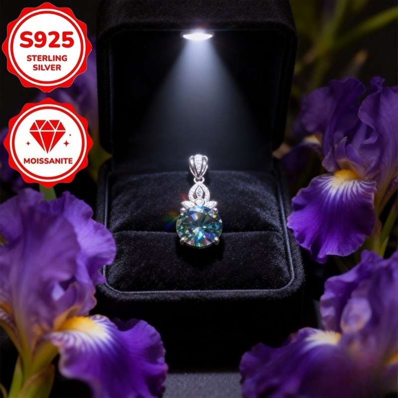 925 Sterling Silver Moissanite Pendant Necklace, Bohemian Style