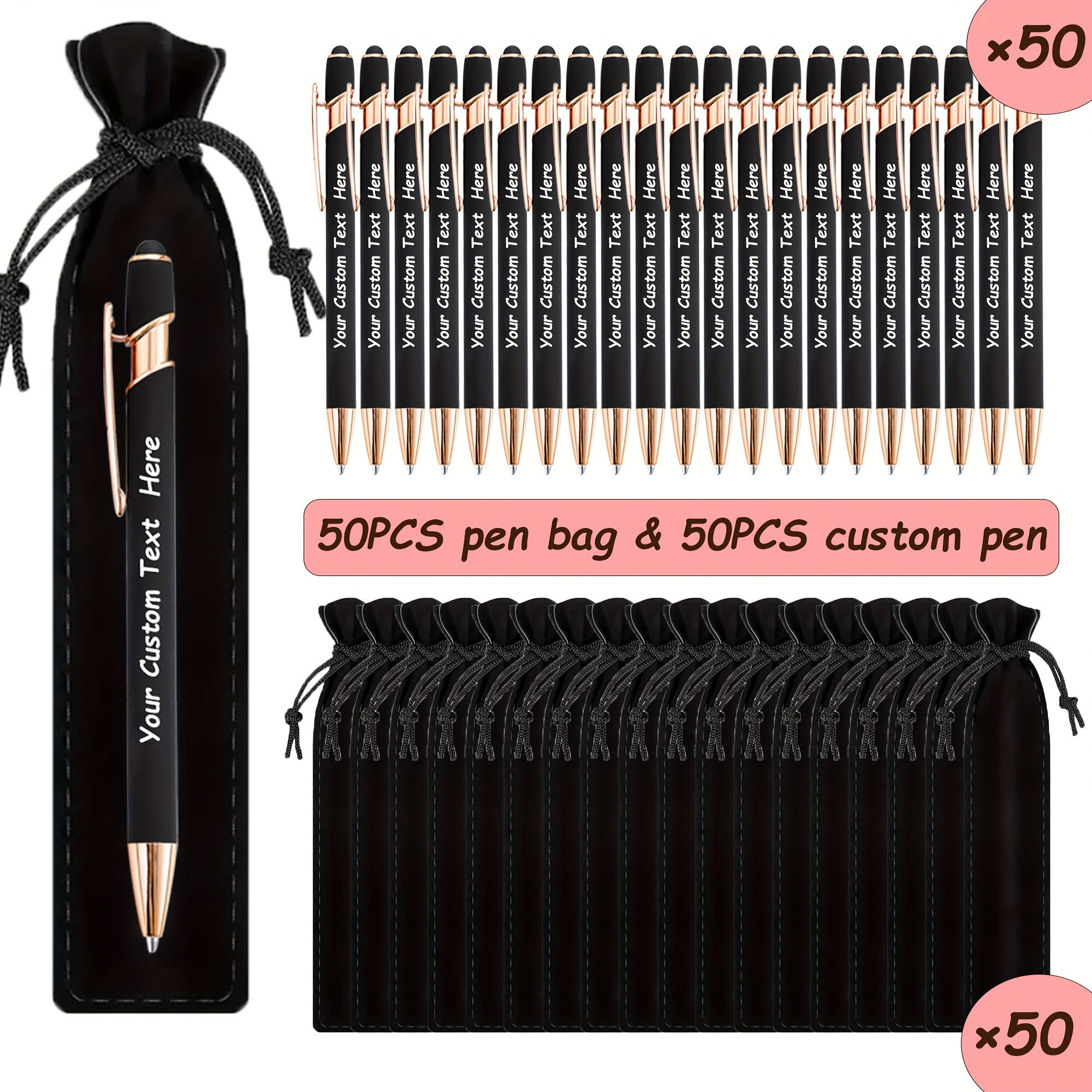 TEMU 50 Penne personalizzabili con tocco , accompagnate da 50 astucci per penne nere, penne a in gomma, strumenti di scrittura personalizzati adatti