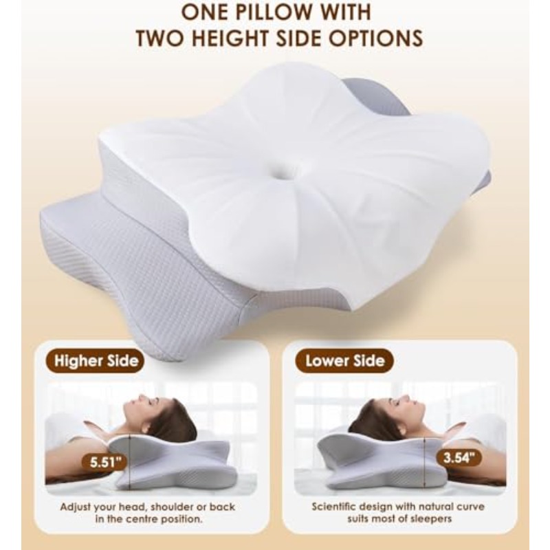 Ergonomic Cervical Neck Pillow for Pain Relief - 2-in-1 Height Adjustable Memory Foam Bed Pillow with Cervical Traction, Spinal Alignment Support for Side/Back/Stomach Sleepers, Neck & Lower Back Pain, Machine Washable (Includes, Pillows For Sleeping, Cervical Neck Pillow For Sleeping, Cooling Pillow, Pillows For Bed, Pillow Side Sleeper, Cooling Pillows For Sleeping, Stomach Sleeper Pillow, Pillow For Sleep Apnea, Memory Pillow, Neck Pillow Travel, Orthopaedic Pillow,