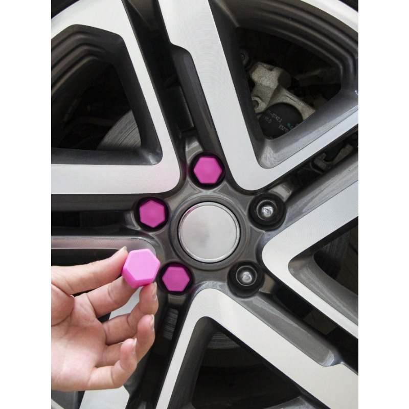 Image of 20 Silicone Car Wheel Screw Nut Covers, 19mm, Decorative Protective Cover, Durable Pink Tire Nut Cover, Suitable For Vehicle Tires