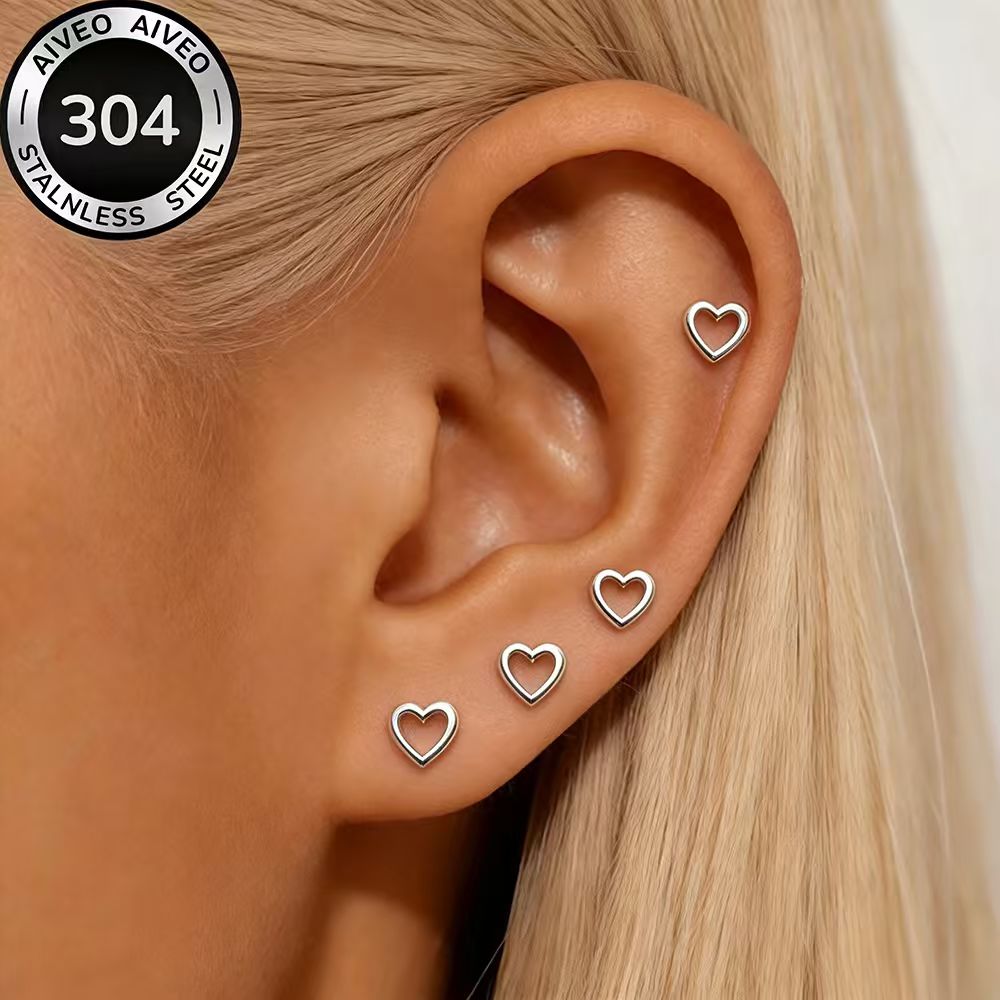 4-Pair Golden Stackable Stud Earrings Set