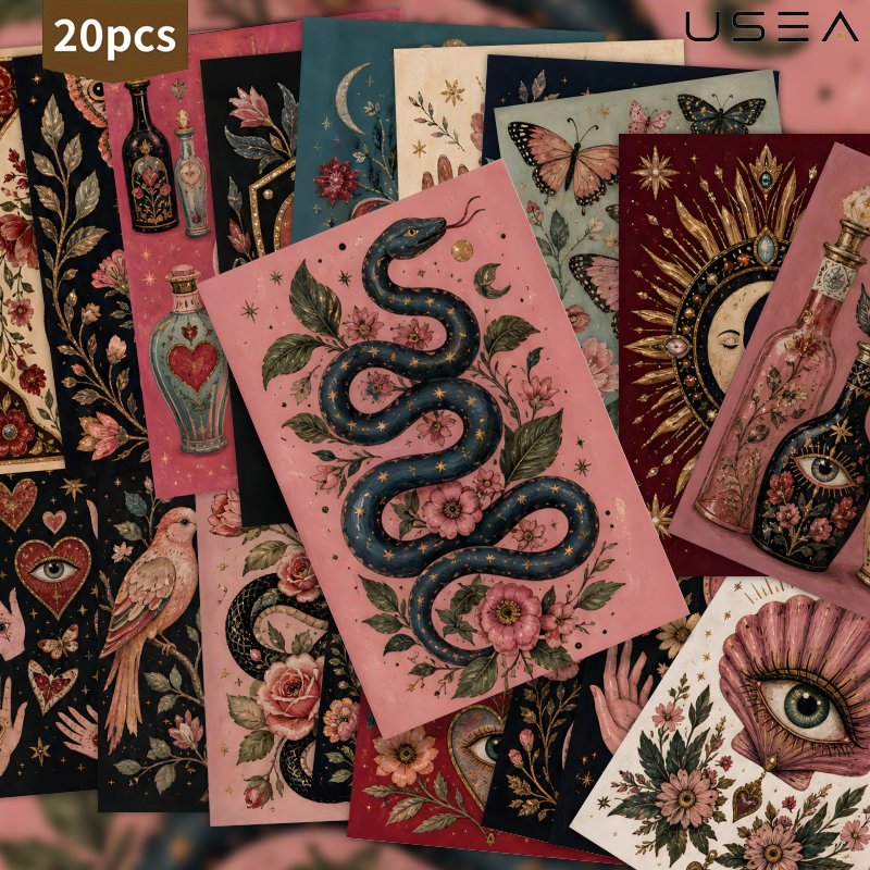 TEMU 20 stuks Vintage Hekserige Postkaart Set, Mystieke Hemelse Bloem Slang Kunst Esthetische Decoratieve Postkaarten voor Muurdecoratie Mailing
