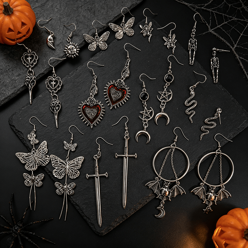 11-Pair Halloween Gothic Style Distressed Earrings Set