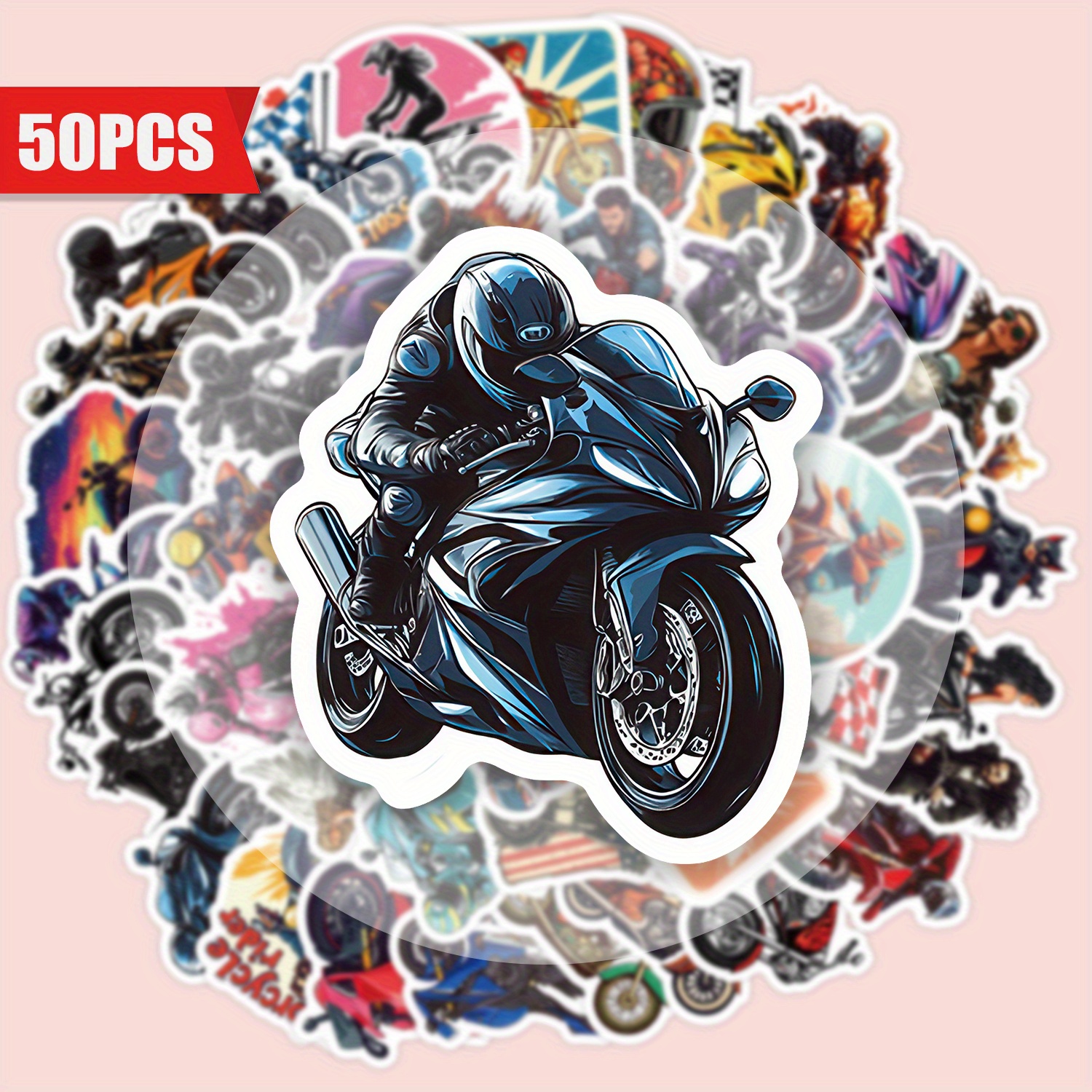 TEMU 50pcs Rider And Bike Art Stickers Aesthetic Decals - Suitable For Decorating Laptops, Cell Phones, Guitars, Water Bottles, Cars, Tablets,