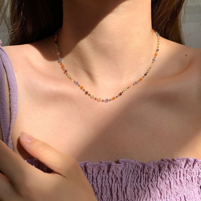 1pc Colorful Bead Necklace For Women Neck Chains Boho Choker Necklaces Geometric Square Bead Jewelry On The Neck Summer Additions