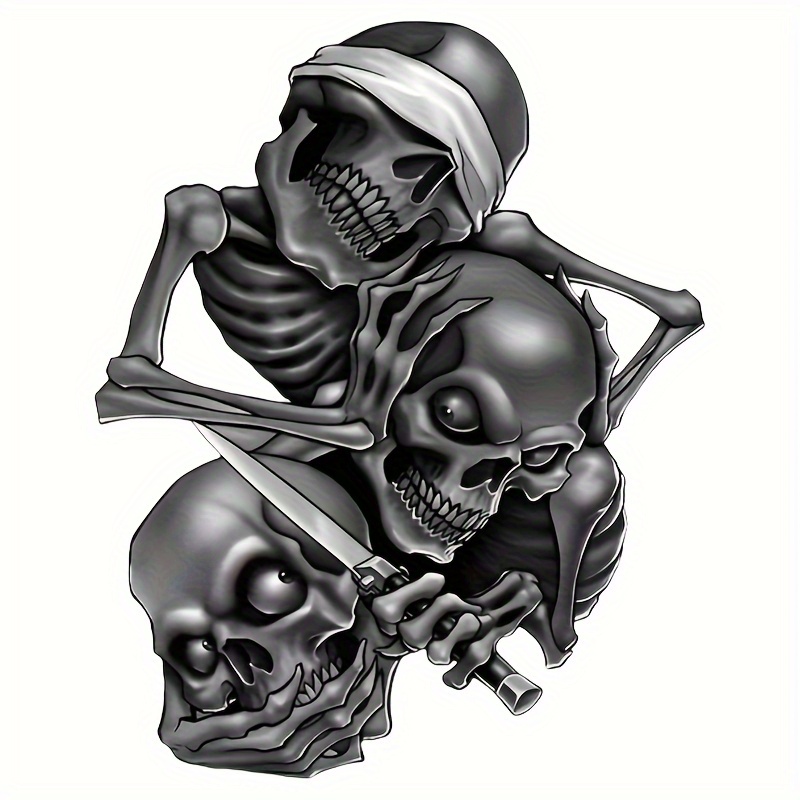 TEMU Fashionable 3 Skeleton Car Stickers With' To See, No Hearing, ' Slogan- Durable Vinyl Bumper Stickers For Cars, Trucks, Motorcycles- Weatherproof Self-adhesive Car Exterior Decoration Stickers