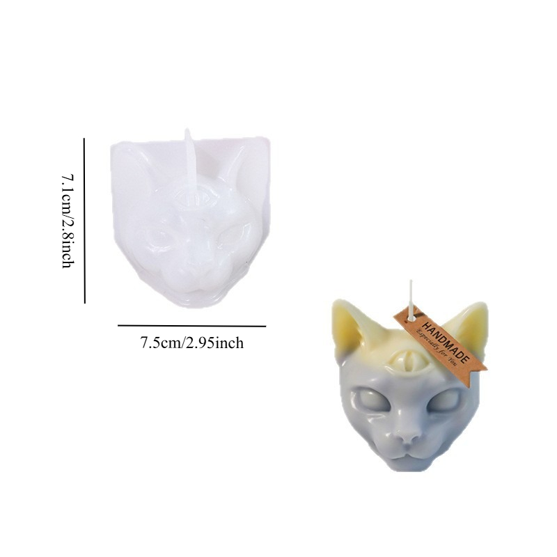 TEMU Moule en silicone pour bougie, moule en silicone tête de chat à trois yeux avec tridimensionnelle. Cavité de tête de chat rétro. Pièce de