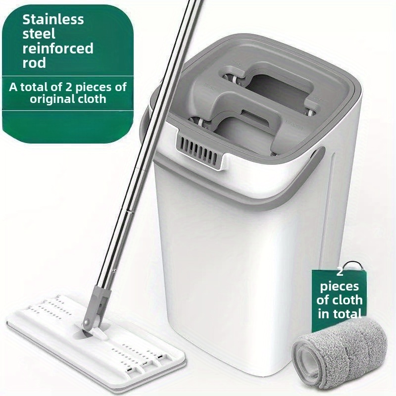 easywring spin mop and bucket set with hand-free scraping - dual chamber, vertical storage for   cleaning in bedroom, living room, and more details 3