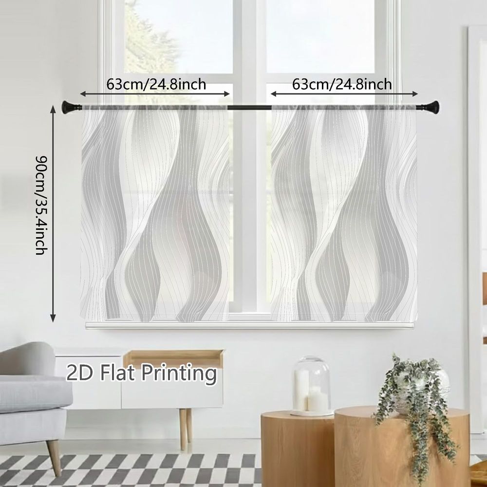 TEMU 2d Flat, 2pcs Spring Summer Small Sheer Curtains, Light Gray And Flowing With Dark Gray Outlines, For Living Rooms, Bedrooms, Dining Rooms,
