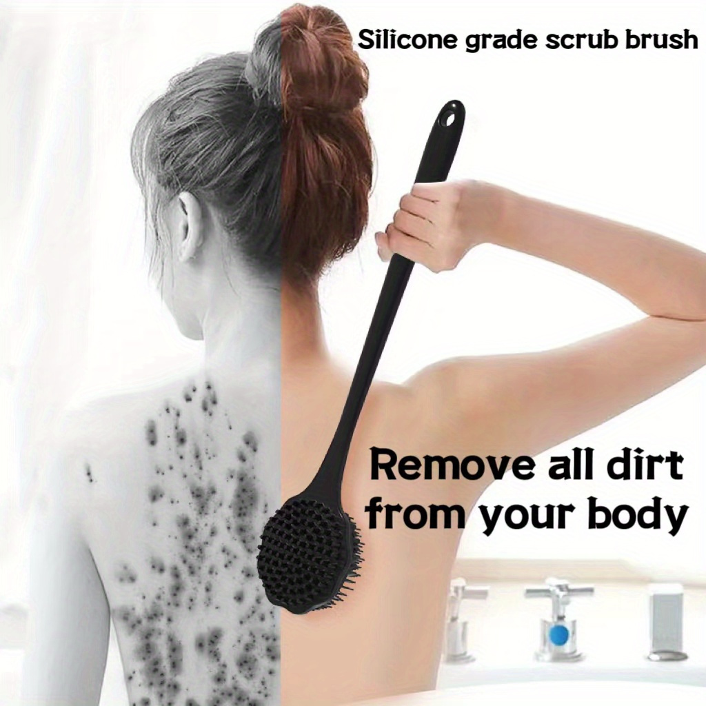 4pcs Silicone Body Brush Set - Long Handle Back Cleaning Brush, Gentle Hair and Facial Brush, Handheld Bath Brush - Non-Electric, Non-Slip Handle, Deep Cleaning and Massage Tool