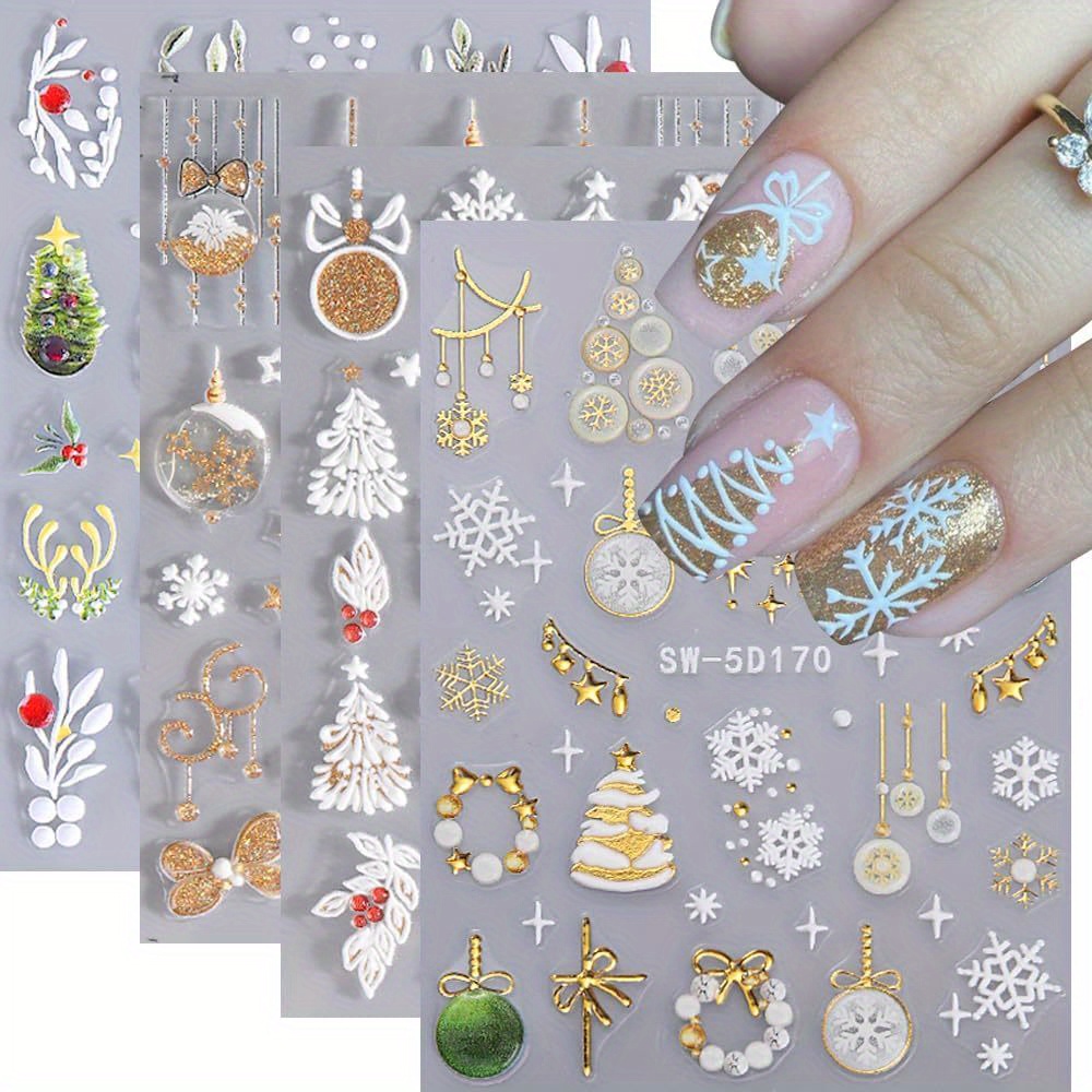 

Christmas , 5d Embossed Decals Rhinestones Art Decoration For Women (4sheets)