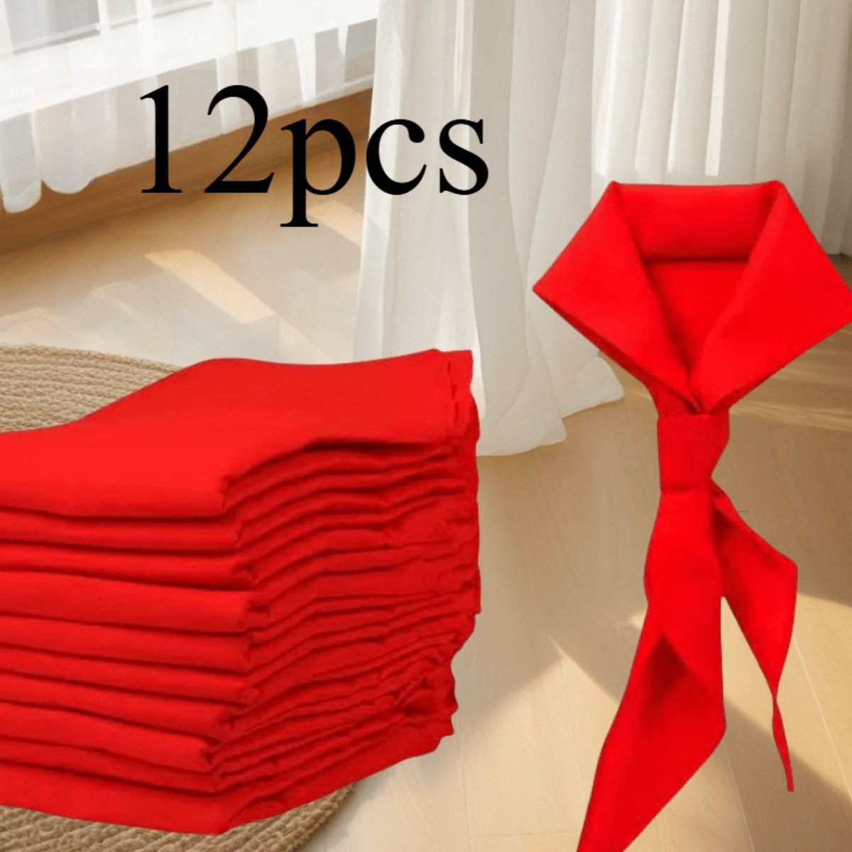 TEMU 12pcs Red Pioneer Scarves - Triangle Scarves For Women, Stage Costumes & Outdoor Events, Breathable Non-elastic Fashion Scarves, Hand Wash/,