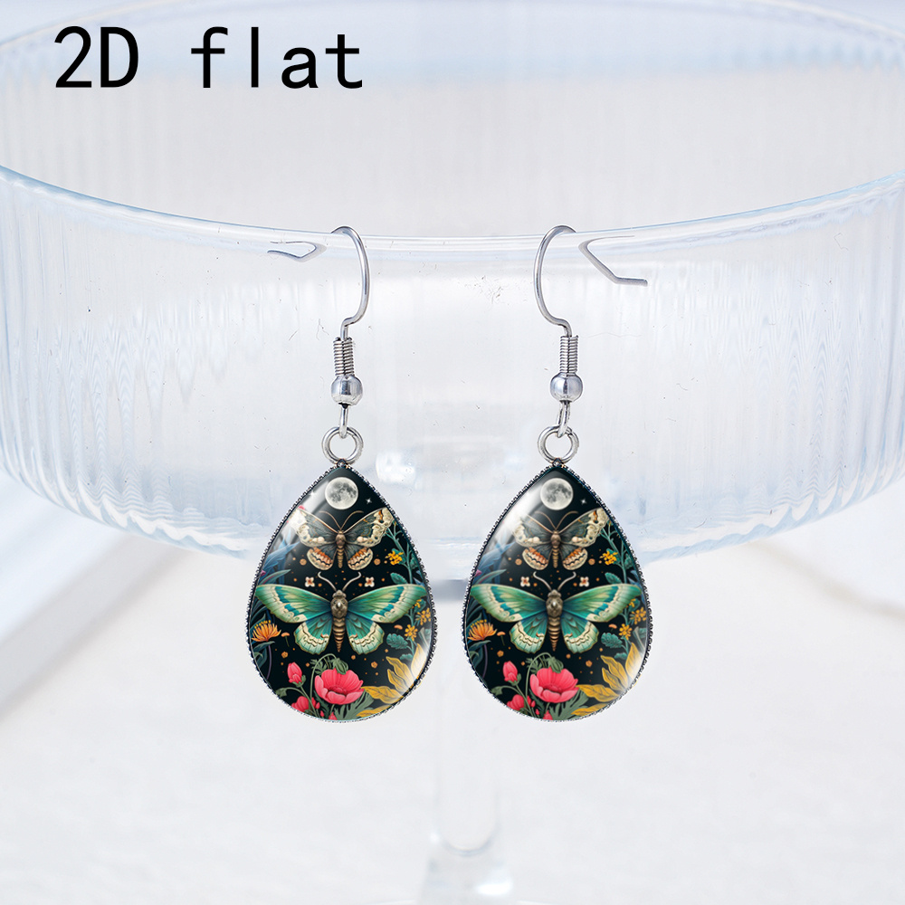 Mystical Moonlight Moth Teardrop Earrings with Stainless Steel Hooks