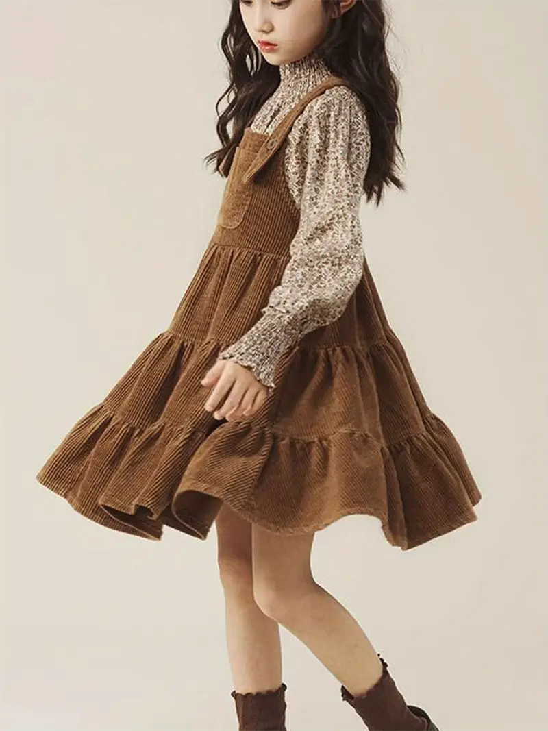 2025 retro long sleeve floral shirt overall skirt two piece set trendy skirt sets for girls and autumn Product details 2