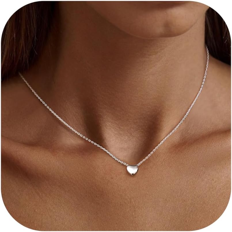Image of Dainty 925 Silvery Heart Necklace For Women And, Hypoallergenic Silvery Heart Pendant, Perfect Jewelry Gift