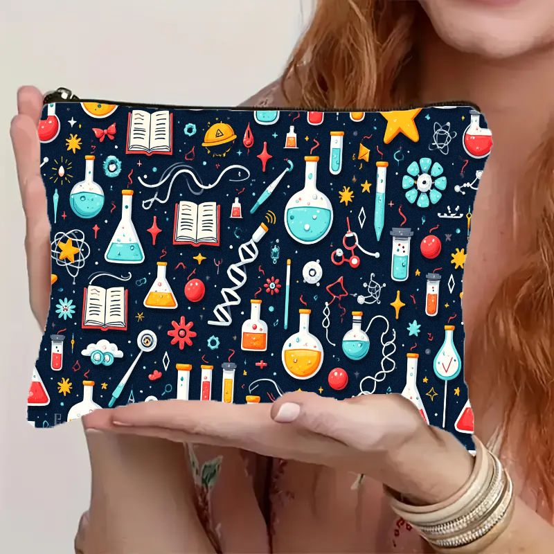 TEMU 1pc Scientific Experiment Theme Makeup Bag, A Lightweight And Portable Travel-sized Storage Bag, Suitable For Women, Students And Science