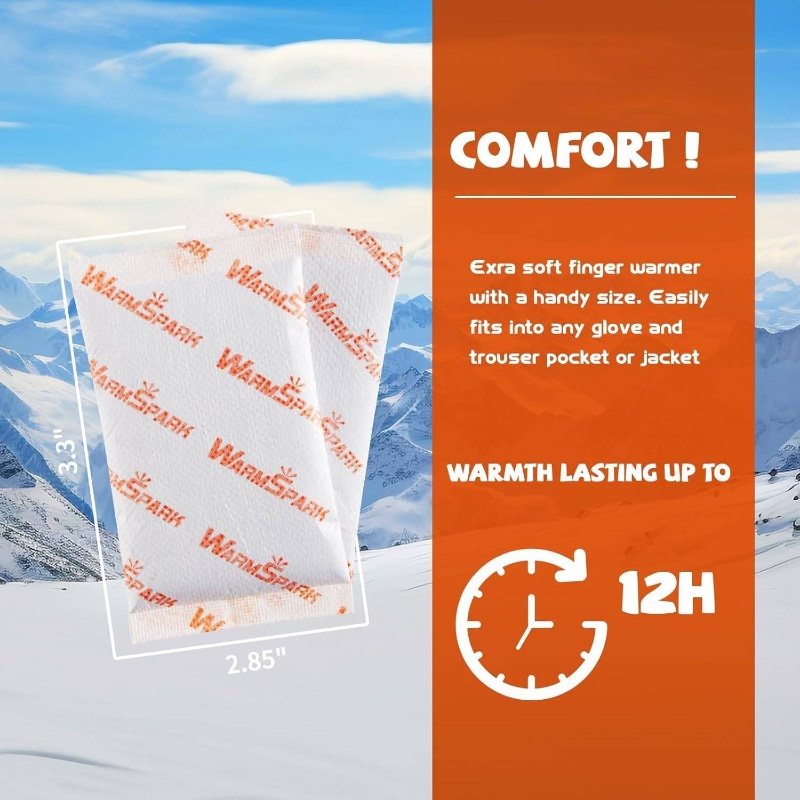 Disposable Single-Use Hand Warmers - Air-Activated Heat Packs for Hands, Toes & Body | 12-Hour Warmth, Battery-Free & No Electronics | Safe for Sensitive Light, Ideal for Outdoor Activities, Camping, Sports & Cold Weather | Portable Warmth for Emerg