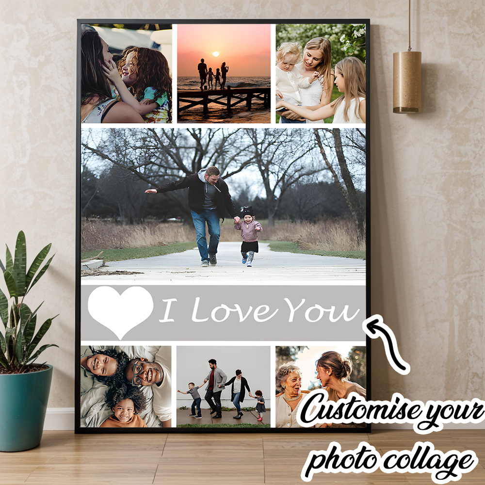 

7pcs Custom Photo Collage Canvas Wall Art - Personalized Family Memories, Home, Wedding, And Anniversary Decorations, Contemporary Style, No Electricity Required