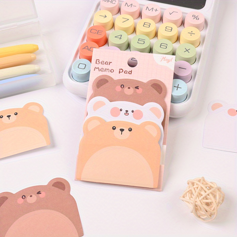 2-pack Set Of 90 Sheets (45 Sheets Per Pack) - Cute Cartoon Bear Themed Colorful Triple-layer Sticky Notes, Portable Adhesive Memo Pads For School And Office Decoration